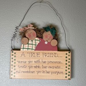 Friendship Vintage Decorative Hand Painted Wooden Wall Hanging Folk Art Style